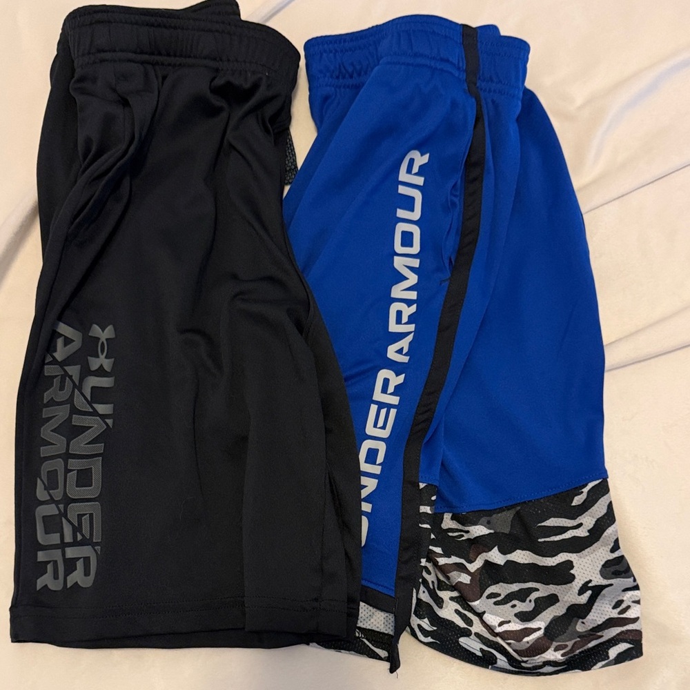 Under Armour Kids Athletic Shorts - Black and Royal Blue with Camo Accent